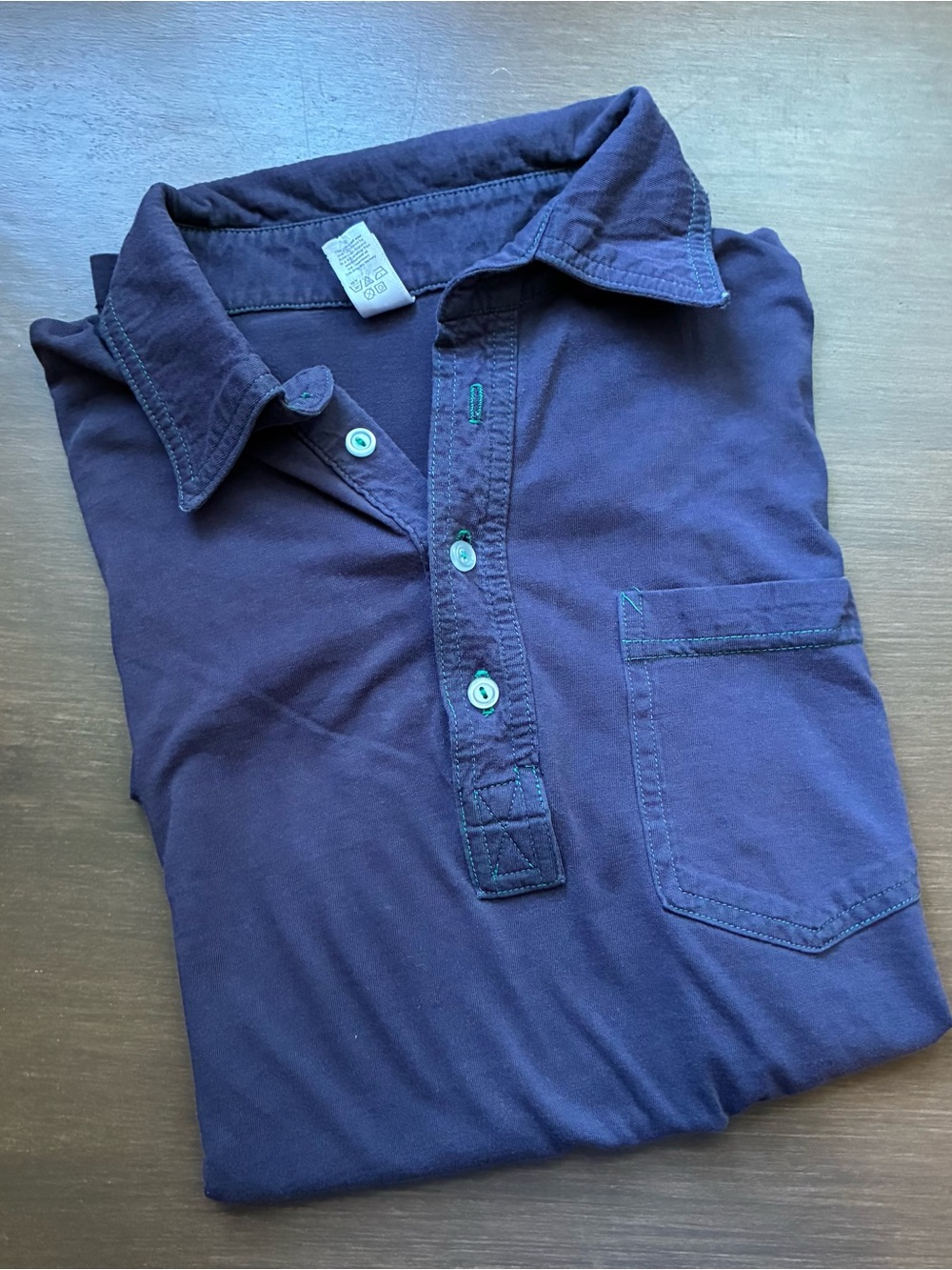 American Apparel Navy Polo with Chest Pocket and green stitching